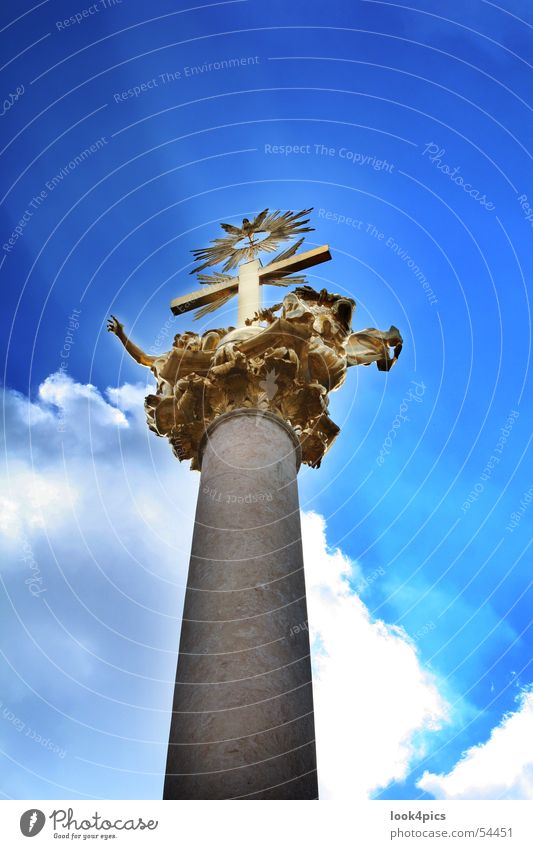 Skywards Monument Deities Holy Clouds Bavaria Straubing Statue Heavenly God cross Gold Column prophecy Blue pointing Indicate