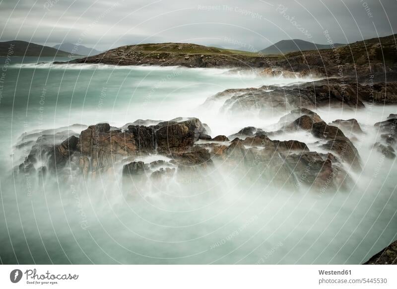 UK, Scotland, Isle of Lewis, cliff on stormy day, long exposure cliffs Solitude seclusion Solitariness solitary remote secluded landscape landscapes scenery