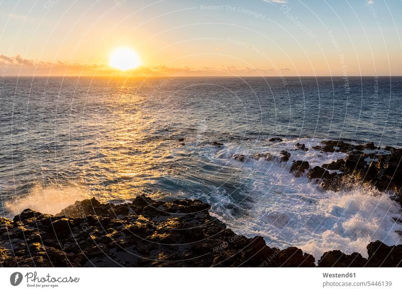 Reunion, West Coast, rocky coast at Souffleur at sunset sunlight Sunlit Indian Ocean evening mood La Reunion rocks Romantic Sky romantic lyrical Romance