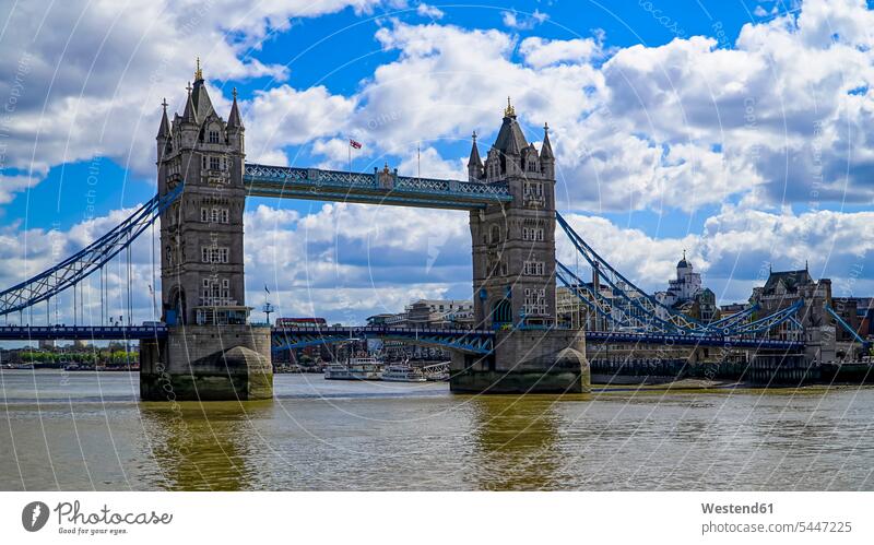 UK, England, London, view to Tower Bridge and Thames River cloud clouds Travel destination Destination Travel destinations Destinations historical River Thames