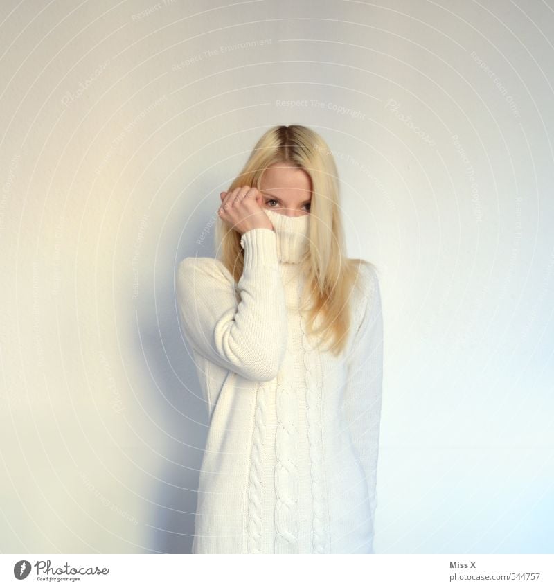 White blonde Human being Young woman Youth (Young adults) 1 18 - 30 years Adults Clothing Dress Sweater Blonde Cold Cuddly Warmth Emotions Moody Cleanliness