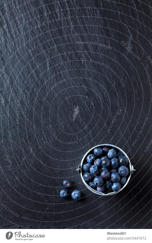 Pail of blueberries on slate food and drink Nutrition Alimentation Food and Drinks close-up close up closeups close ups close-ups Berry berry fruits Berries