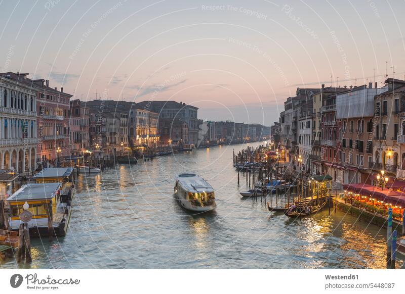 Italy, Venice, cityscape with Grand Canal in twilight ship illumination illuminations illuminated canal tranquility tranquillity Calmness