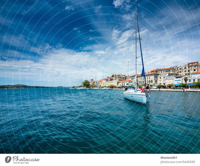 Croatia, Sibenik, Adria coast, sailing boat on the sea coastline coast area Seacoast seaside Mediterranean Sea day daylight shot daylight shots day shots