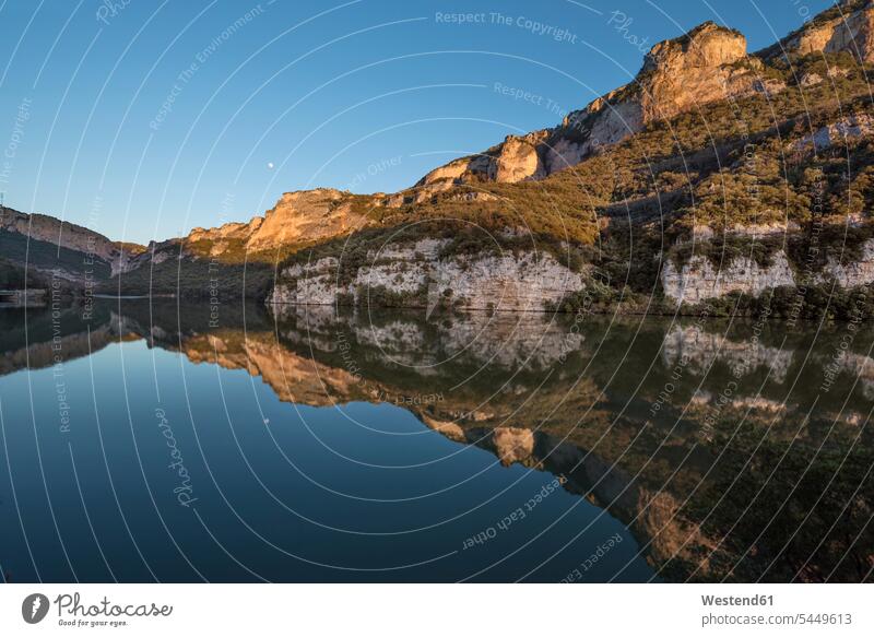 Spain, Burgos Province, El Sobron mountains at sunset nature natural world lake lakes day daylight shot daylight shots day shots daytime evening light clear sky