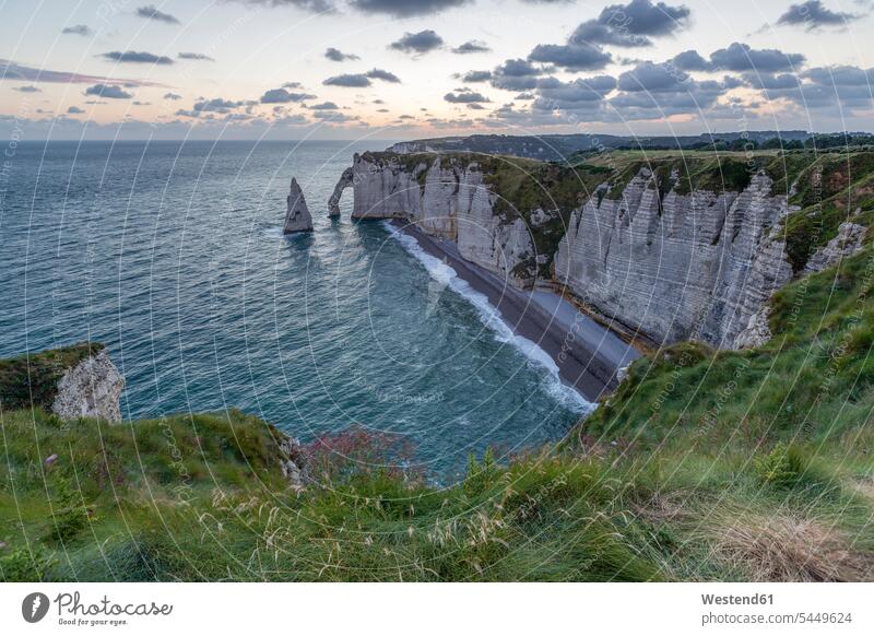 France, Normandy, Etretat, Cliffs rock formation Rock Formations rock arch rock archs nobody cliff coast steep coast cliff line cliff lines sea ocean vastness