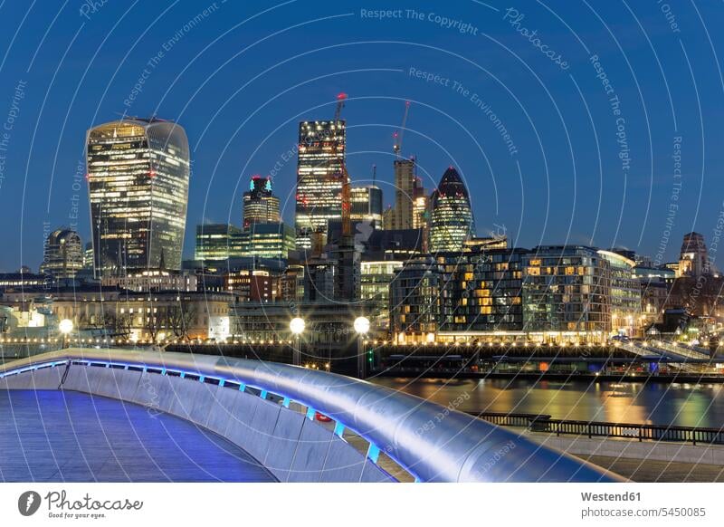 UK, London, skyline with office towers at night View Vista Look-Out outlook urban scene Architecture city cities metropolis city center downtown city centre