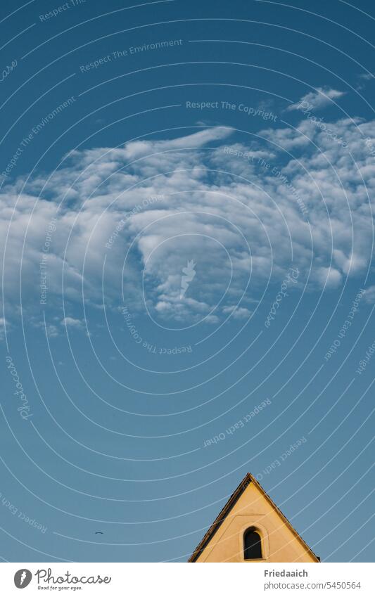 House gable with blue sky and white clouds Blue sky Beautiful weather Summer Sky house gables Clouds Exterior shot Day Colour photo Minimalistic Landscape