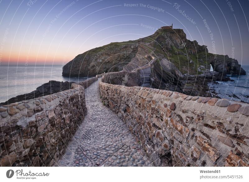 Spain, Basque Country, San Juan de Gaztelugatxe hermitage at dusk atmosphere atmospheric mood moody Atmospheric Mood Vibe Idyllic sea ocean sky skies Solitude