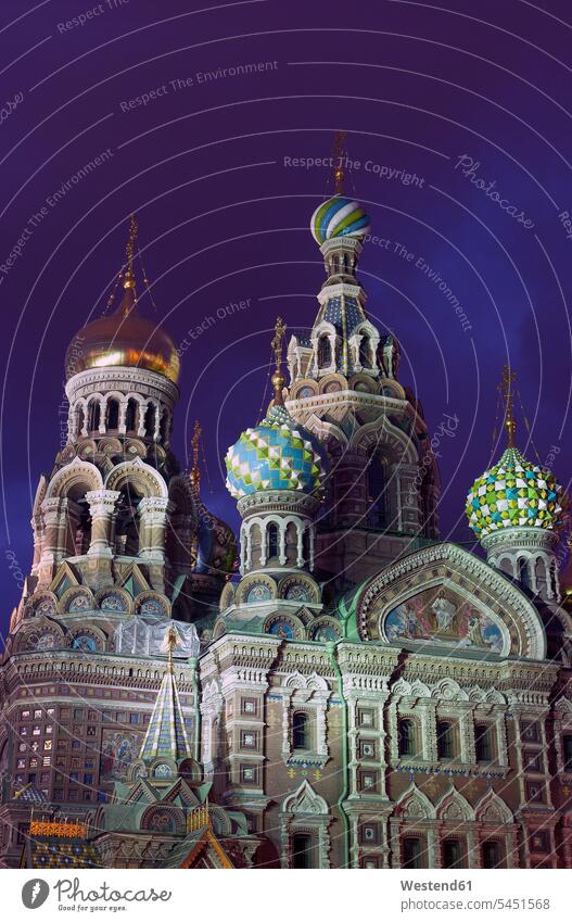 Russia, St. Petersburg, Church of the Savior on Spilled Blood at night illuminated lit lighted Illuminating illumination lighting outdoors outdoor shots