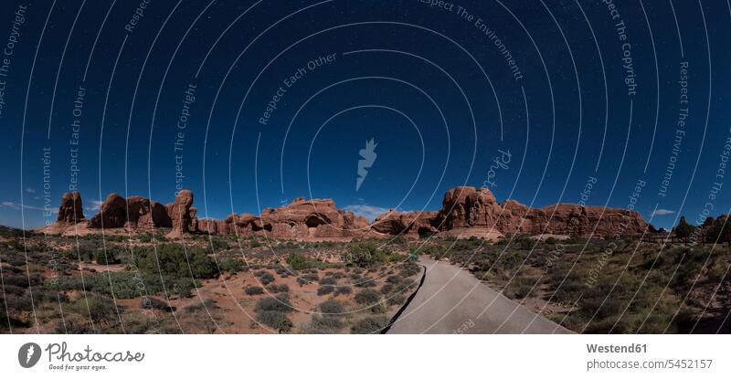 USA, Utah, Arches National Park, Double Arch Hiking Trail at night by night nite night photography starry sky Starscape tranquility tranquillity Calmness