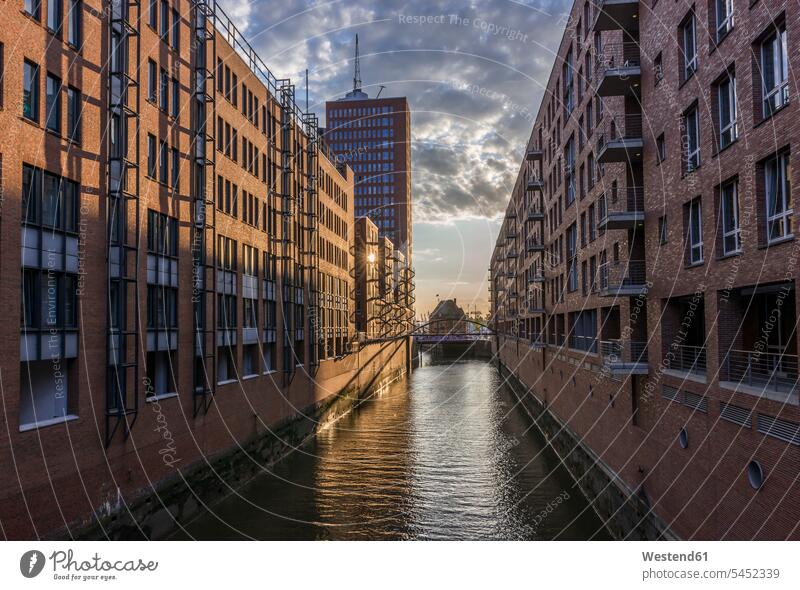 Germany, Hamburg, Speicherstadt at Kehrwiederfleet cloud clouds landmark sight place of interest nobody water canal UNESCO World Heritage