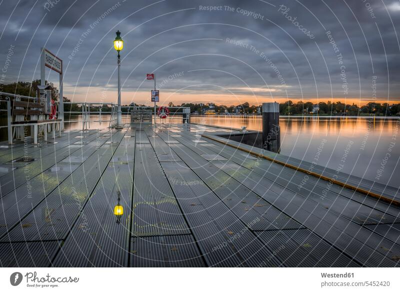 Germany, Hamburg, Outer Alster Lake, mooring area Rabenstrasse at sunrise lamp lamps cloudy atmosphere cloudy mood Solitude seclusion Solitariness solitary