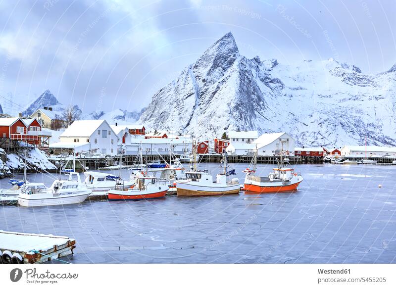 Norway, Lofoten, Hamnoy Island, fisherman's cabins and boats coast coastline coast area Seacoast seaside ocean day daylight shot daylight shots day shots