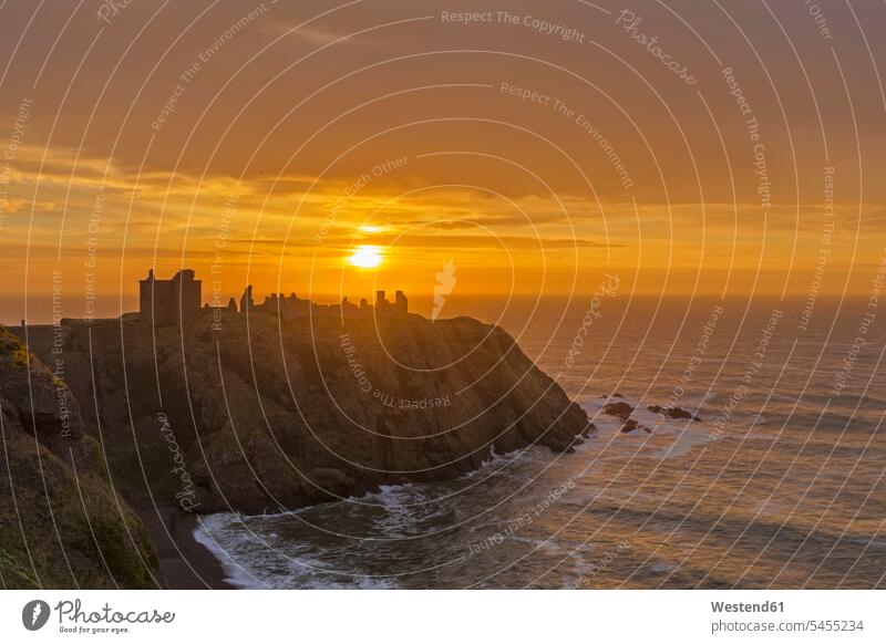 UK, Scotland, Stonehaven, Dunnottar Castle at sunrise Romantic Sky castle castles fortress rocky coast Rocky Coastline Rock Coastline Rocky Shore cliff coast