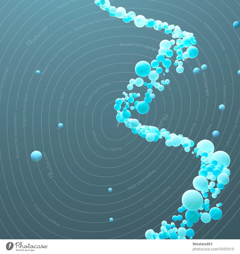 Blue helix, string of connected bubbles Group bonding weightless weightlessness Development developing Developments 3D Rendering 3D-Rendering Helix Double Helix