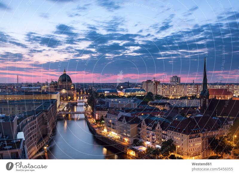 Germany, Berlin, elevated city view at morning twilight aurora red sky cathedral cathedrals landmark sight place of interest sunrise sun rise sunrises