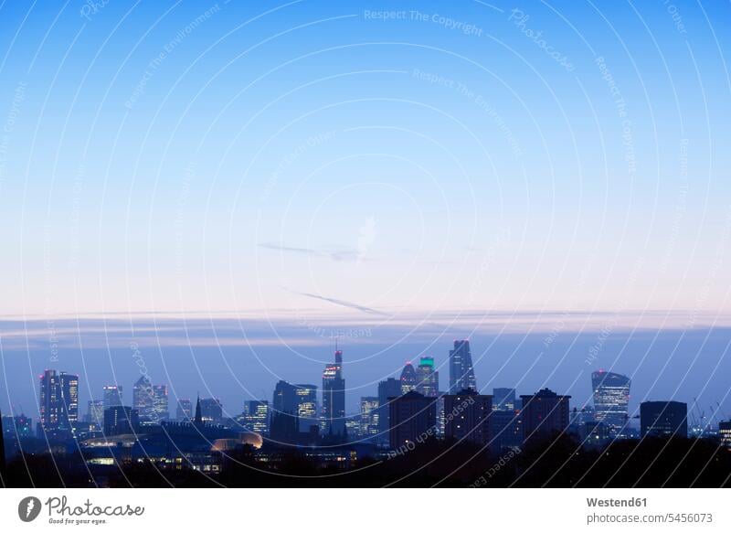 UK, London, skyline at blue hour evening in the evening Skyline Skylines Urban Skyline urban scene copy space silhouette silhouettes vastness wide Broad Far