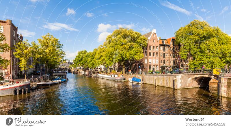 Netherlands, Amsterdam, houseboats at Brouwersgracht nobody Tree Trees house boat house boats typical typically City Break City Trip Urban Tourism moored anchor