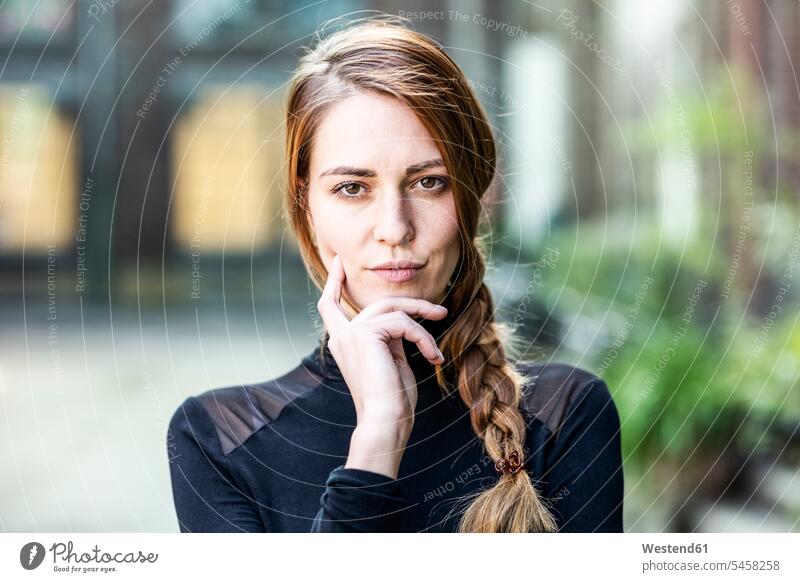 Portrait of serious woman with braid portrait portraits earnest Seriousness austere females women braids plait plaits Adults grown-ups grownups adult people