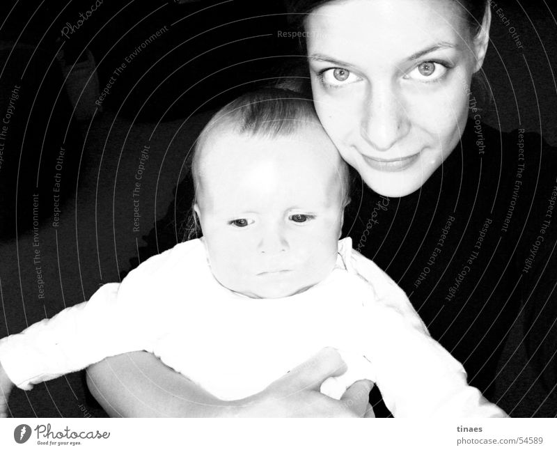 done Woman Feminine Baby Toddler Child Girl Embrace Cuddling Black & white photo Face Eyes Nose Mouth female little