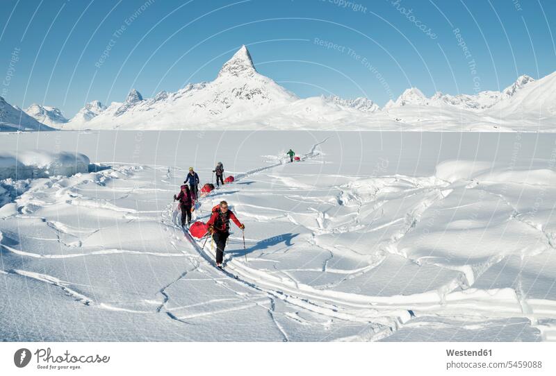 Greenland, Schweizerland Alps, Kulusuk, Tasiilaq, ski tourers snow Ski Touring ski tours Ski mountaineering on the move on the way on the go on the road skis