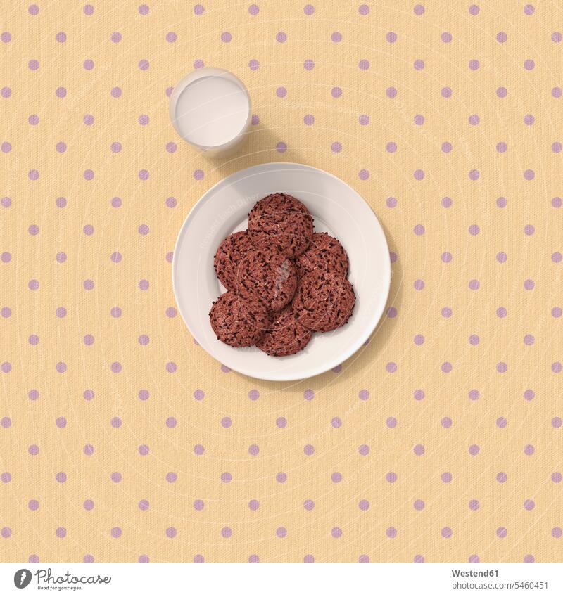 3D rendering, Chocolate cookies on table cloth with polka dots Tablecloth Table-Cloth Table Cloth Tablecloths Table Cloths Polka Dot Polka Dots Polka-Dot