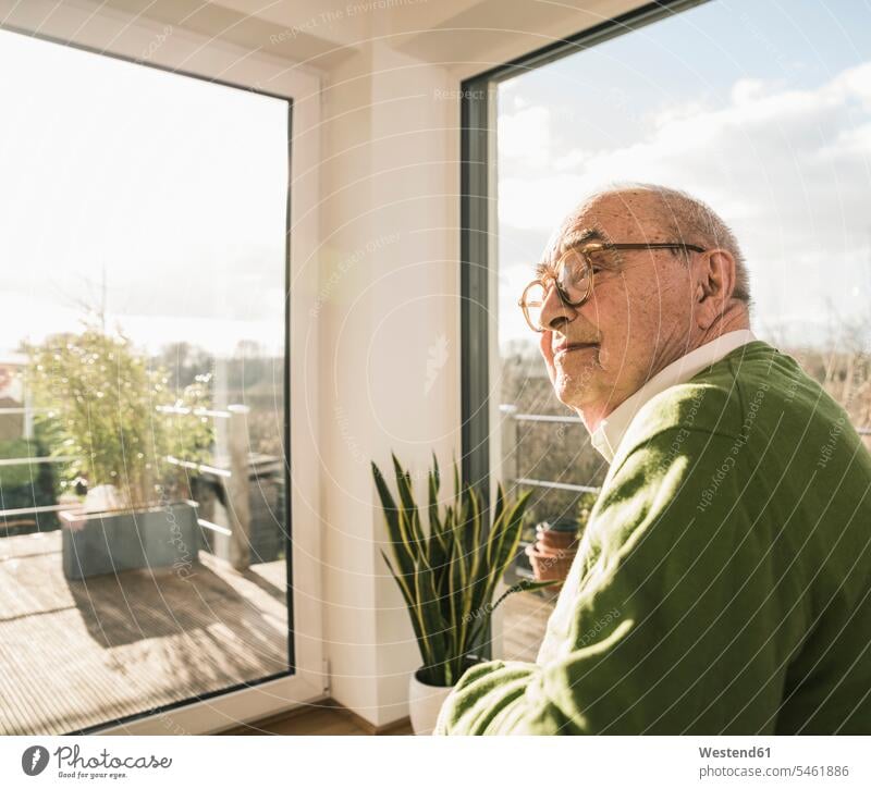 Portrait of senior man at the window senior men elder man elder men senior citizen windows portrait portraits senior adults males Adults grown-ups grownups