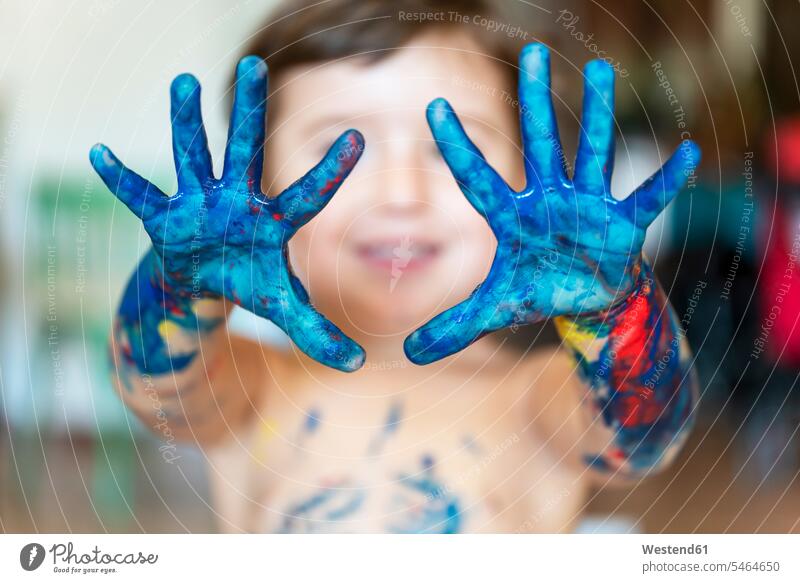 Little girl's blue painted hands, close-up human human being human beings humans person persons caucasian appearance caucasian ethnicity european 1