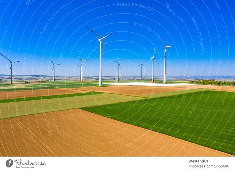 Germany, Rhineland-Palatinate, Gabsheim, Helicopter view of countryside wind farm in summer outdoors location shots outdoor shot outdoor shots day daylight shot