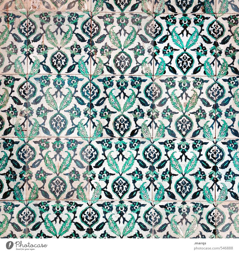 Tiled Lifestyle Elegant Style Design Art Culture Wall (barrier) Wall (building) Ornament Old Simple Beautiful Blue Green White Exotic Background picture