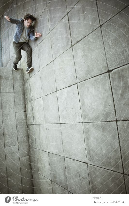 descent Human being Masculine Young man Youth (Young adults) Man Adults 1 Wall (barrier) Wall (building) Jump Brave Stress Distress Perturbed Trick Illusion