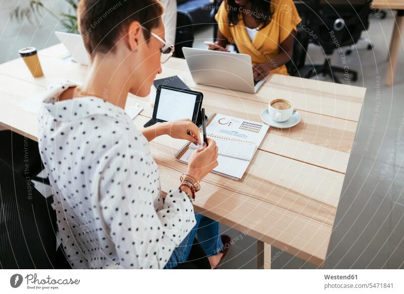 Woman working at desk in office desks At Work woman females women offices office room office rooms Table Tables Adults grown-ups grownups adult people persons