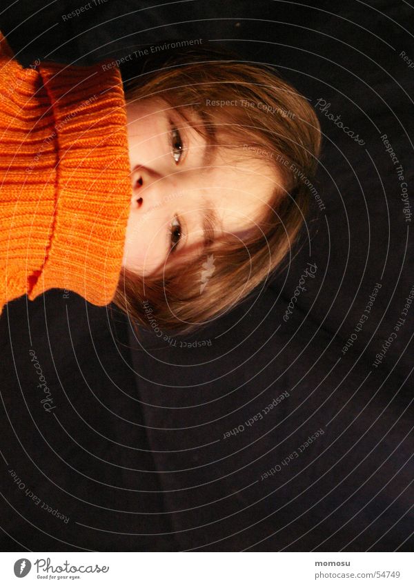 matter of opinion Child Girl Sweater Head Hair and hairstyles Eyes nose turtleneck orange