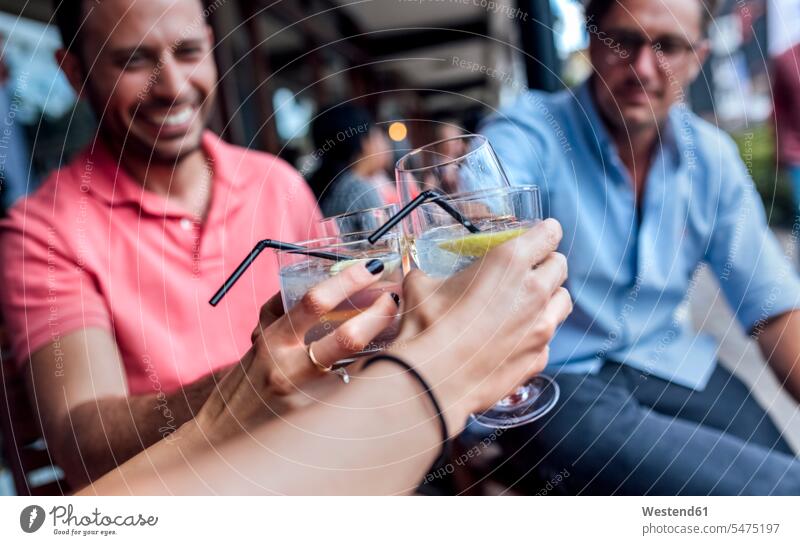 Group of friends having fun and toasting on a terrace Fun funny terraces clinking cheers friendship socializing sociability companionable socialising Part Of