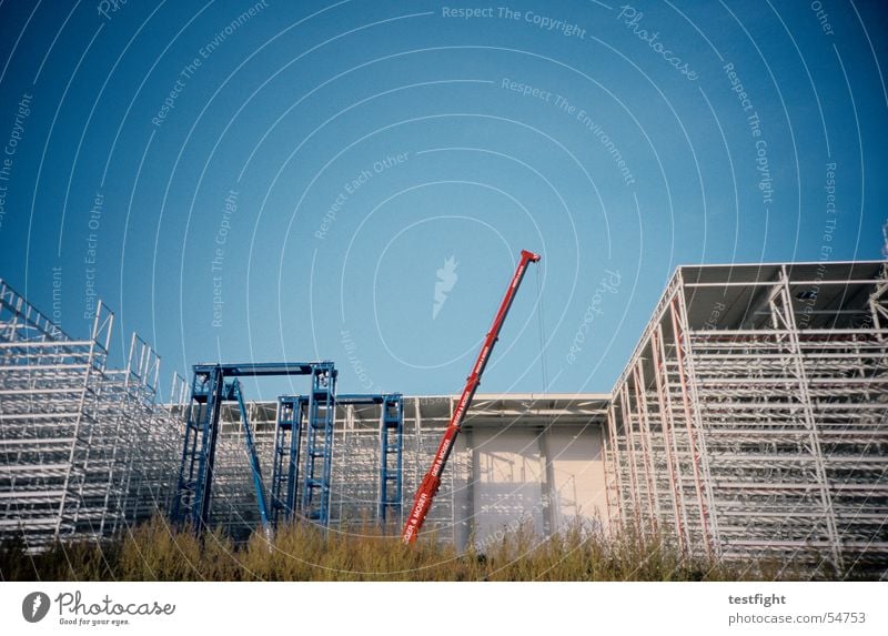 construction site Construction site Crane Building Industrial Photography Town Sky Summer Scaffold Warehouse reverberation Sun Blue Beautiful weather