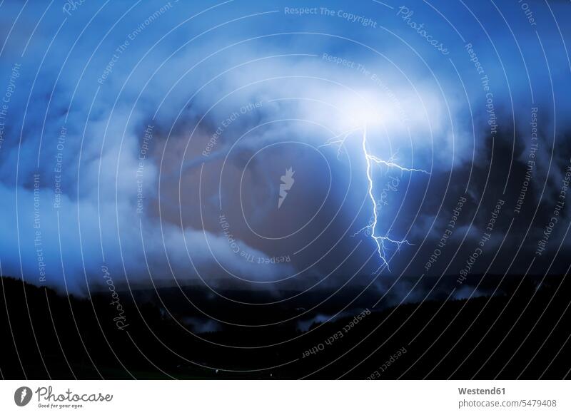 Germany, North Rhine-Westphalia, Windeck, Thunder-storm nobody thundercloud Cumulonimbus thunderclouds bad weather storms Danger dangerous cloudy sky