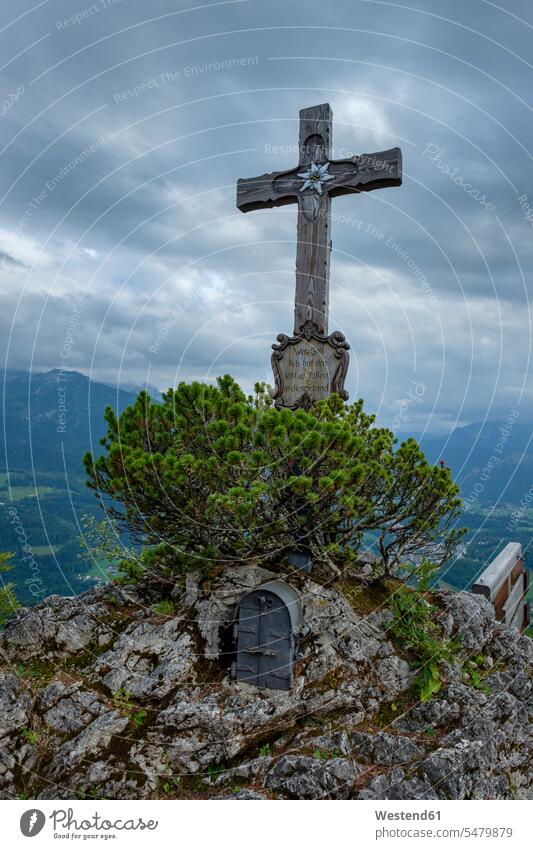 Germany, Bavaria, Berchtesgadener Land, Berchtesgaden Alps, Kneifelspitze, summit cross Berchtesgaden National Park Kneifelspitze Mountain nature natural world