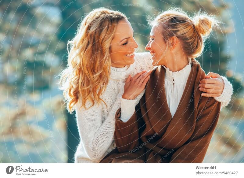 Happy mother and adult daughter in autumn Baden-Wuerttemberg Baden-Wurttemberg nature natural world Germany Tree Trees carefree leisure free time leisure time