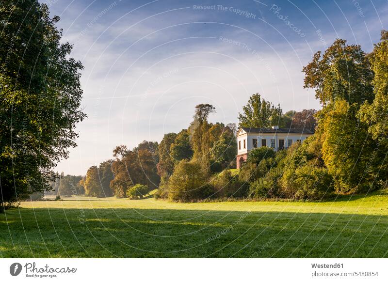 Germany, Thuringia, Weimar, Goethepark, Roman House cloud clouds sky skies Tree Trees Meadow Meadows Travel destination Destination Travel destinations