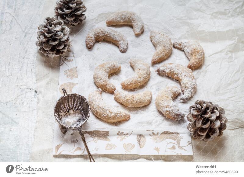 Home-baked Christmas cookies, vanilla crescent cookies Christmas Cookie Christmas Cookies Christmas Biscuits baking icing sugar powdered sugar christmas time