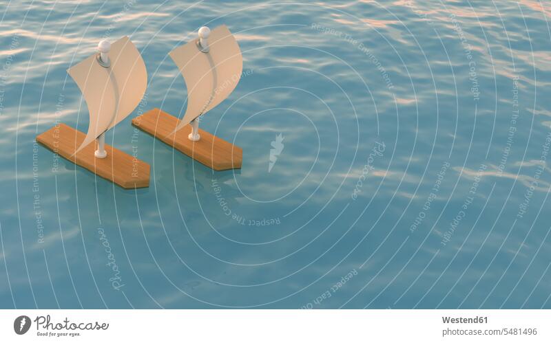 3D Rendering, two sailing boats Courage bravery serenity serene Love loving team bonding community togetherness sparse Minimal concept concepts conceptual