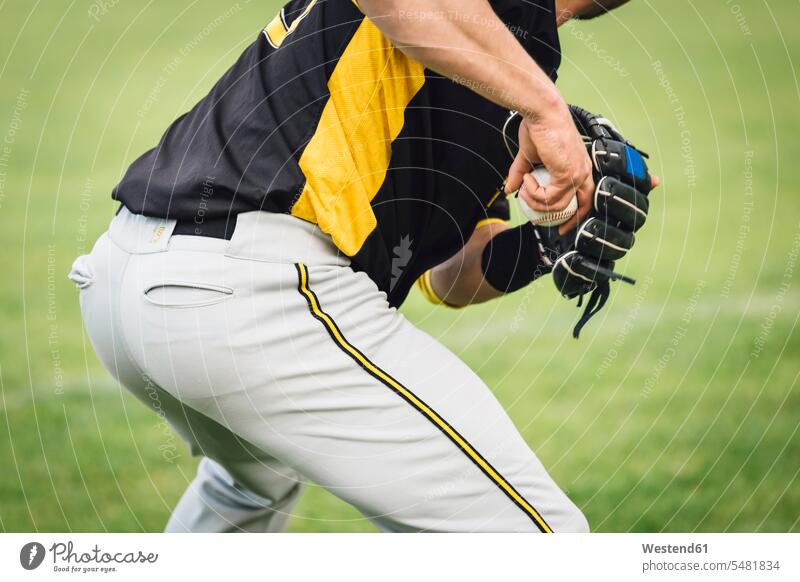 Catcher holding baseball baseball player baseball players sports field sports fields man men males Adults grown-ups grownups adult people persons human being