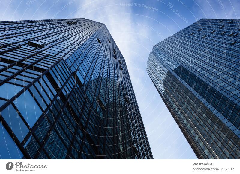 Germany, Frankfurt, facades of Deutsche Bank skyscrapers high worm's eye view extreme worms eye extreme Low angle view Directly Below worm's-eye view