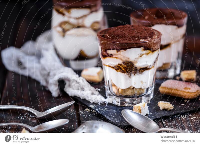 Tiramisu in small glasses food and drink Nutrition Alimentation Food and Drinks brown sweet Sugary sweets Italian Food Italian cuisine Italian Cuisine italian