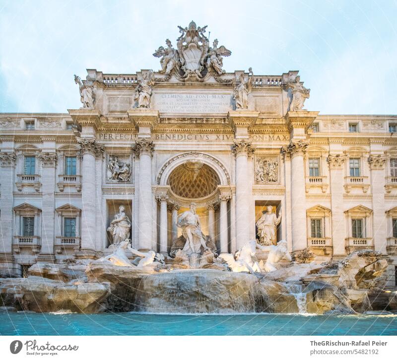 Trevi Fountain in the evening light Rome Sky Italy Historic Architecture Exterior shot Tourist Attraction Europe Landmark Old Tourism Vacation & Travel Well