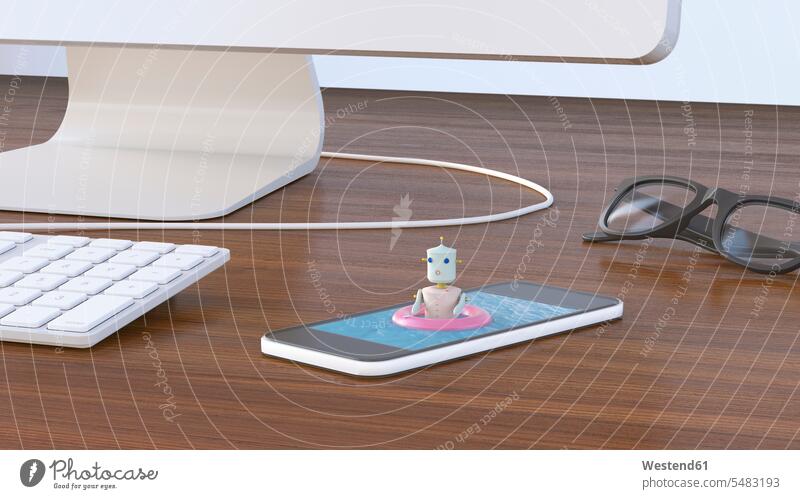 Female robot bathing in cell phone, 3D rendering female bathe Taking A Bath swimming pool pools swimming pools glasses specs Eye Glasses spectacles Eyeglasses