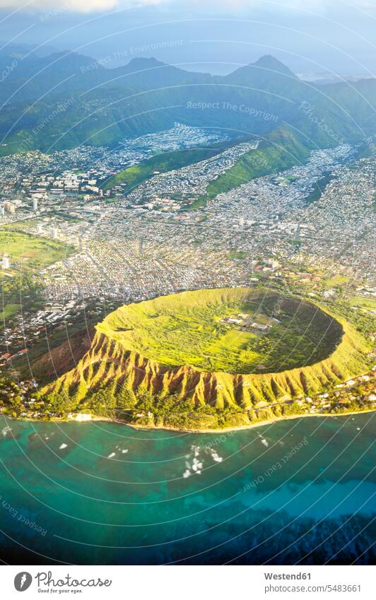 USA, Hawaii, Honolulu, Waikiki, Volcano Diamond Head aerial view aerial photo birds eye view bird's eye views birds eye views aerial photos Aerial Photograph