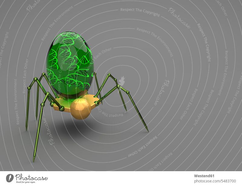 Nanorobotics with DNA on grey background, 3D Rendering natural science natural sciences animal representation animal likeness insect hexapoda insects insecta