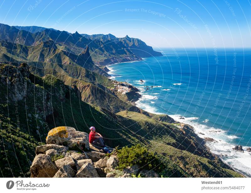 Spain, Canary islands, Tenerife, Anaga mountains, coast and village Almaciga Atlantic Atlantic Ocean village view townscape Travel tourist tourists Sea ocean